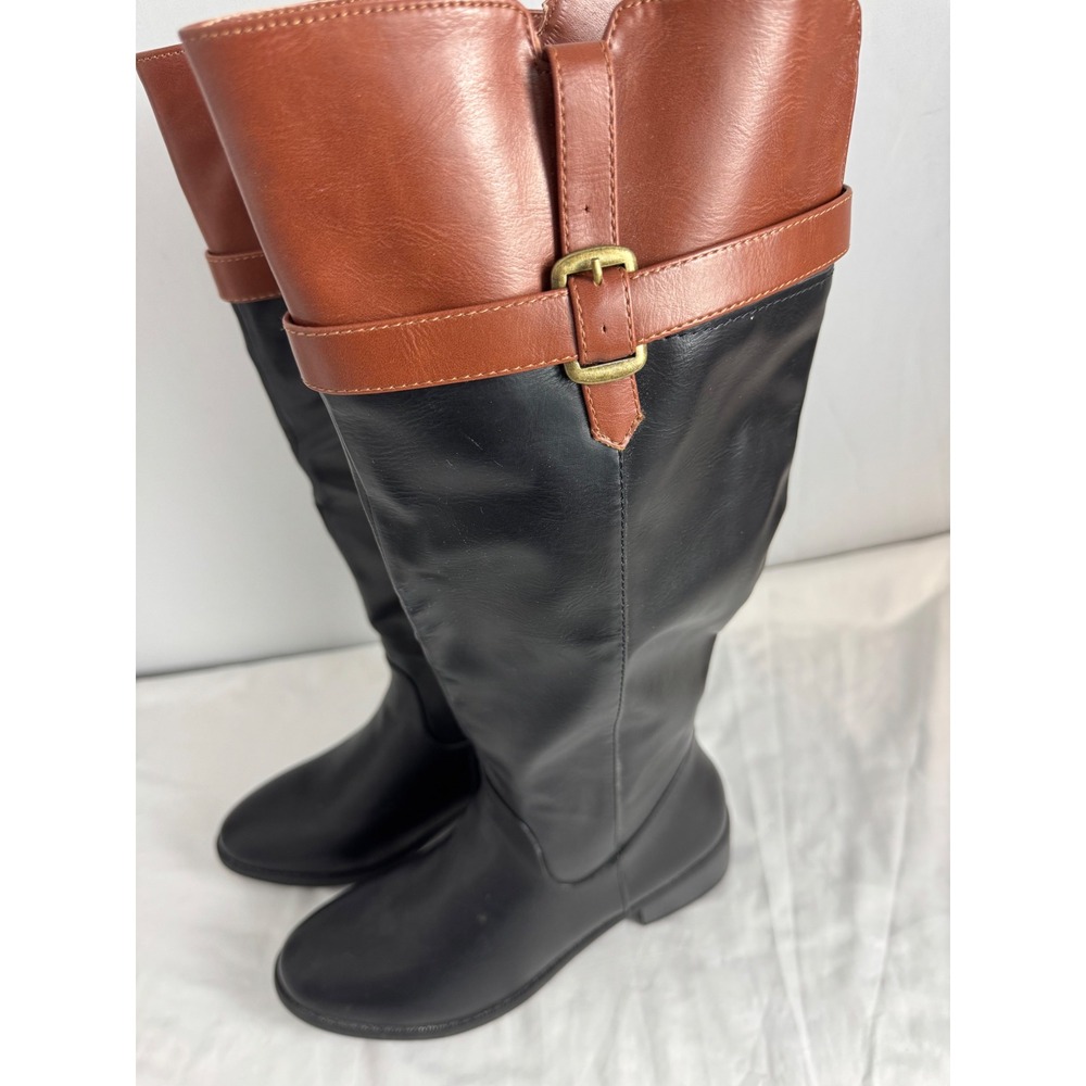 Rampage RAM-IANNA Knee High Riding Boots Black Brown Buckle‎ Accent Women's  7M